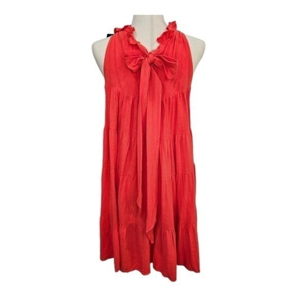Lulus Womens Red Linen Blend Tiered Mini Dress S Sleeveless Ruffle Tie Back Boho - Picture 4 of 13
